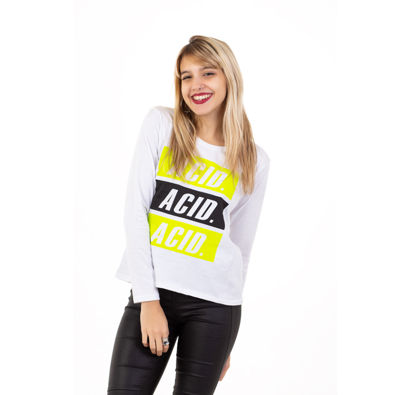 REMERA MANGA LARGA ESTAMPADA BLANCA FLUO - ACID