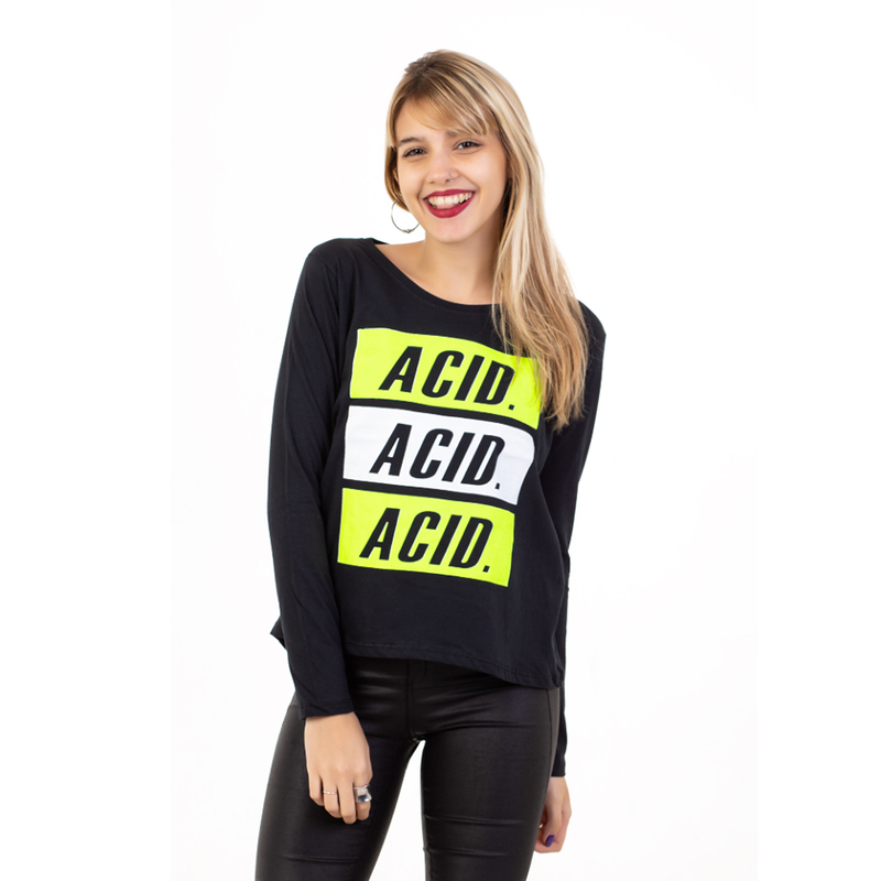 REMERA MANGA LARGA ESTAMPADA NEGRO FLUO - ACID