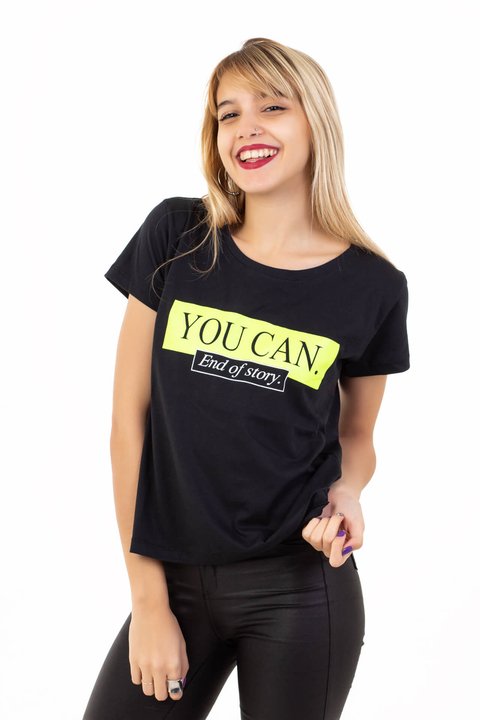 REMERA MANGA CORTA ESTAMPADA NEGRO FLUO - YOU CAN