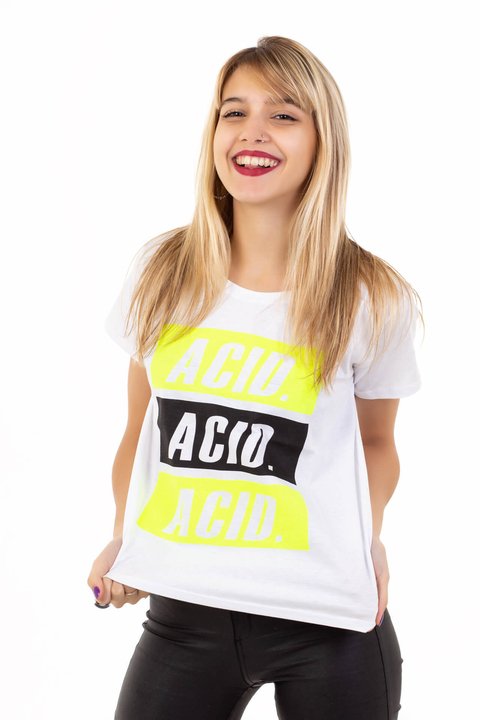 REMERA MANGA CORTA ESTAMPADA BLANCO FLUO - ACID