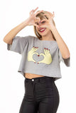 REMERA CORTA ESTAMPADA MANGA CORTA GRIS - CORAZON